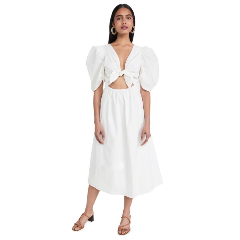 WAYF Peggy Twist Cut-out Midi Dress In Ivory